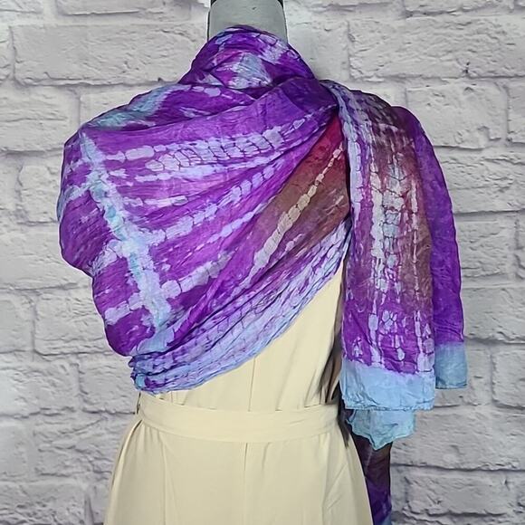 Tolani hand rolled tie dyed silk scarf/wrap - Picture 4 of 8